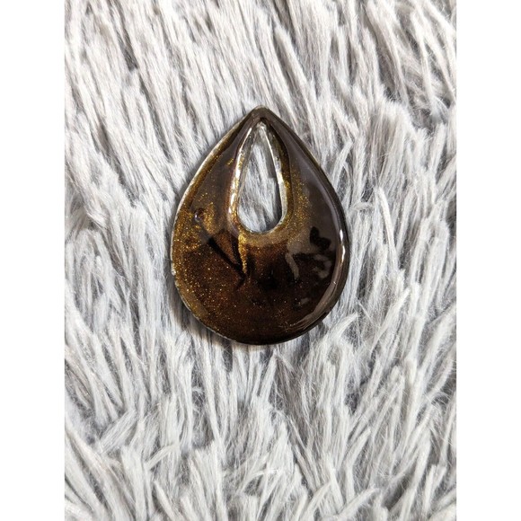 Art Glass Oval Shaped Pendant Choker Brown White Jewelry Artisan Murano Style - Picture 2 of 7